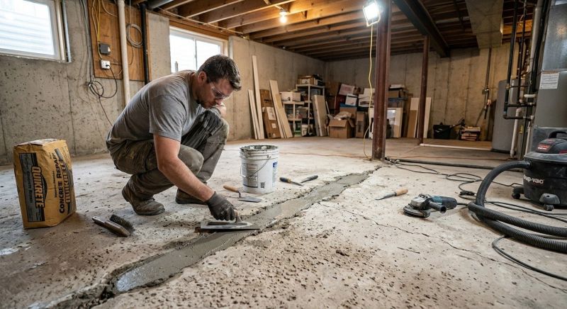 Cracked Basement Floor Repair in Hampstead, NC